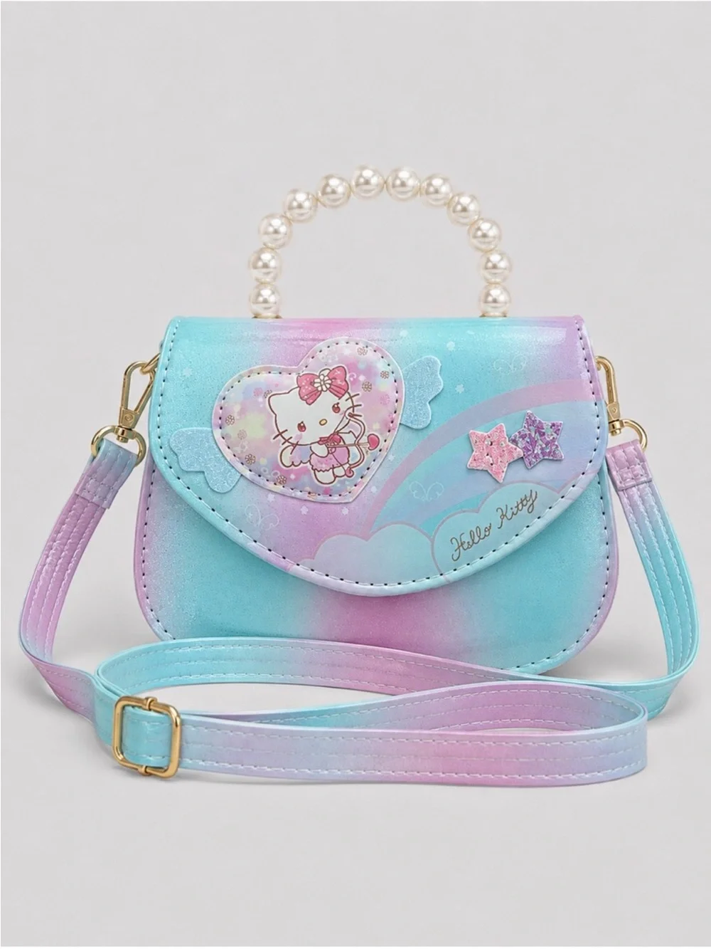 Hello Kitty Pastel Gradient Pearl-Handle Shoulder Bag - Blue, Pink & Purple